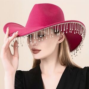 Pink Women's Cowboy Hat Handcrafted Rhinestone Embellished Western Style Cowgirl